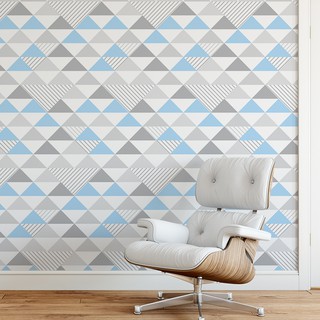 Papel De Parede 3d Triangulo Geométrico Azul, Cinza e Branco Adesivo Vinilico Autocolante