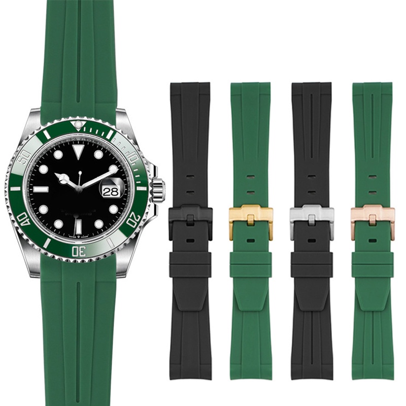 21mm Extremidade Curvada Borracha Silicone Pulseira De Relógio Para Rolex Submariner Marca Cinta Masculino Substituição