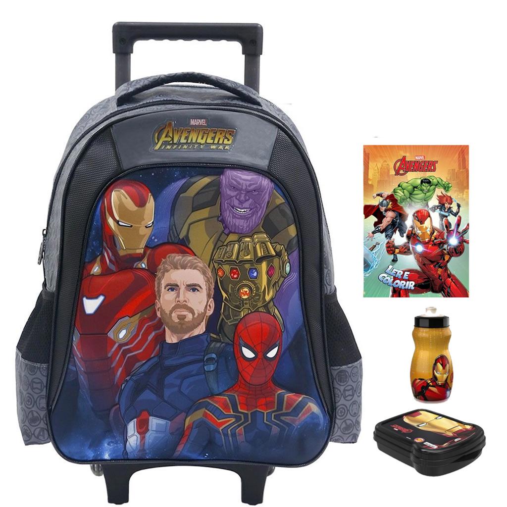 Kit Mochila 3d Infantil Escolar Tam G Rodinhas Carrinho Os Vingadores Avengers