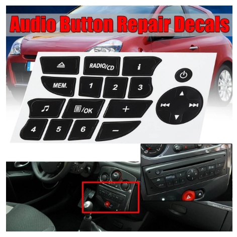 KIT COMPLETO de adesivos para reparo dos botões do rádio, para renault clio twingo e megane anos 2009 A 2011 E 2013 A2018, com botão de áudio e rádio