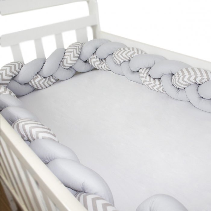 Protetor Trança Chevron Cinza Com Branco Avulsa Para Berço 4,00 Mts, Laura Baby