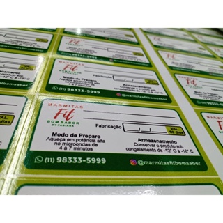 100x Etiquetas em Vinil Adesivo Marmitas Personalizadas 5x9cm em Oferta na Shopee