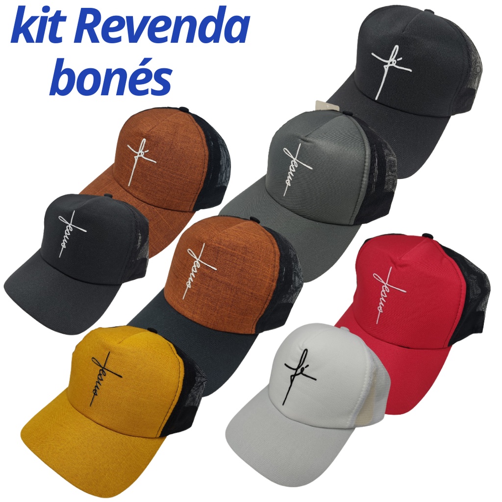 Boné Fe Kit 10 Multimarcas Revenda Telinha Cores Redinha Bumbeta lojistas Religioso Fé Bone Bune