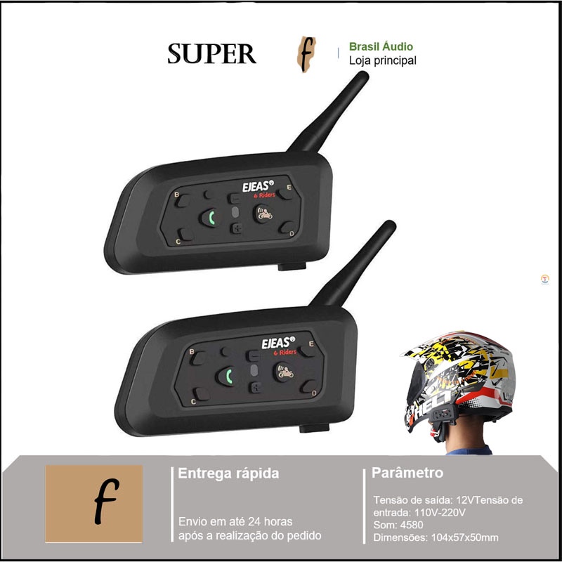 Interfone Duplex 1200M EJEAS V6 Pro Capacete De Motocicleta Para