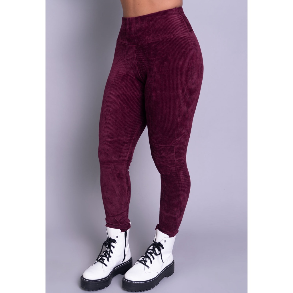 Calça Legging WLS Modas Feminina Veludo Cotelê Cintura Alta Grossa Cós Alto Inverno Frio