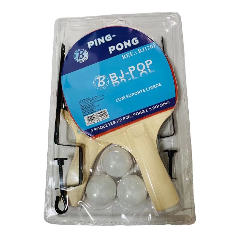 Kit Ping Pong Tênis de Mesa Com 2 Raquetes E 3 Bolinhas E 1 Rede