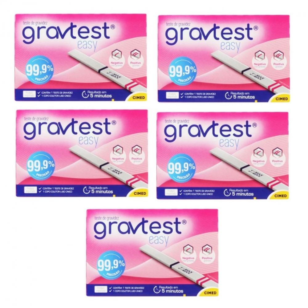 Kit C/5 Cimed Gravtest Easy Original Teste de Gravidez 99,9% Precisão em Oferta na Shopee