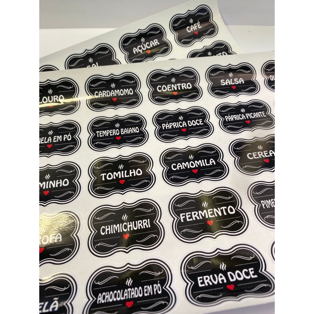 50 Adesivos no Vinil PRETO para Potes Organizadores Temperos Mantimentos Organizador 5x3,5cm ( ADESIVO TEMPERO )