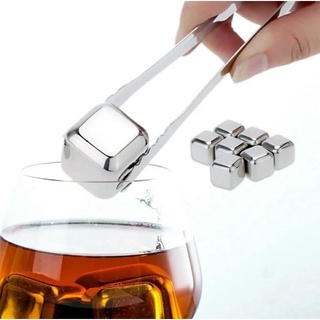 Kit Com 6 Cubos De Gelo Artificial Em Aco Inox Reutilizavel