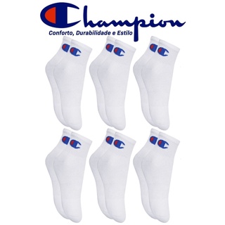 Kit Com 6 Pares de Meias Champion Esportiva Double Dry Unissex Modelo Cano Medio Classico Algodao