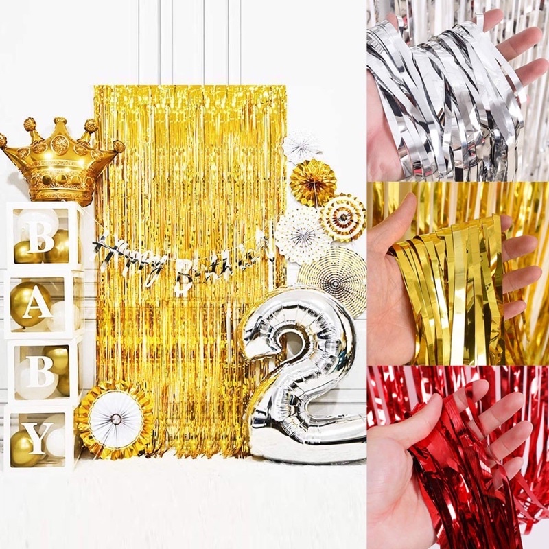 Cortina Metalizada FOIL FRINGE Decoração Parede Fundo para Festas Brilhante