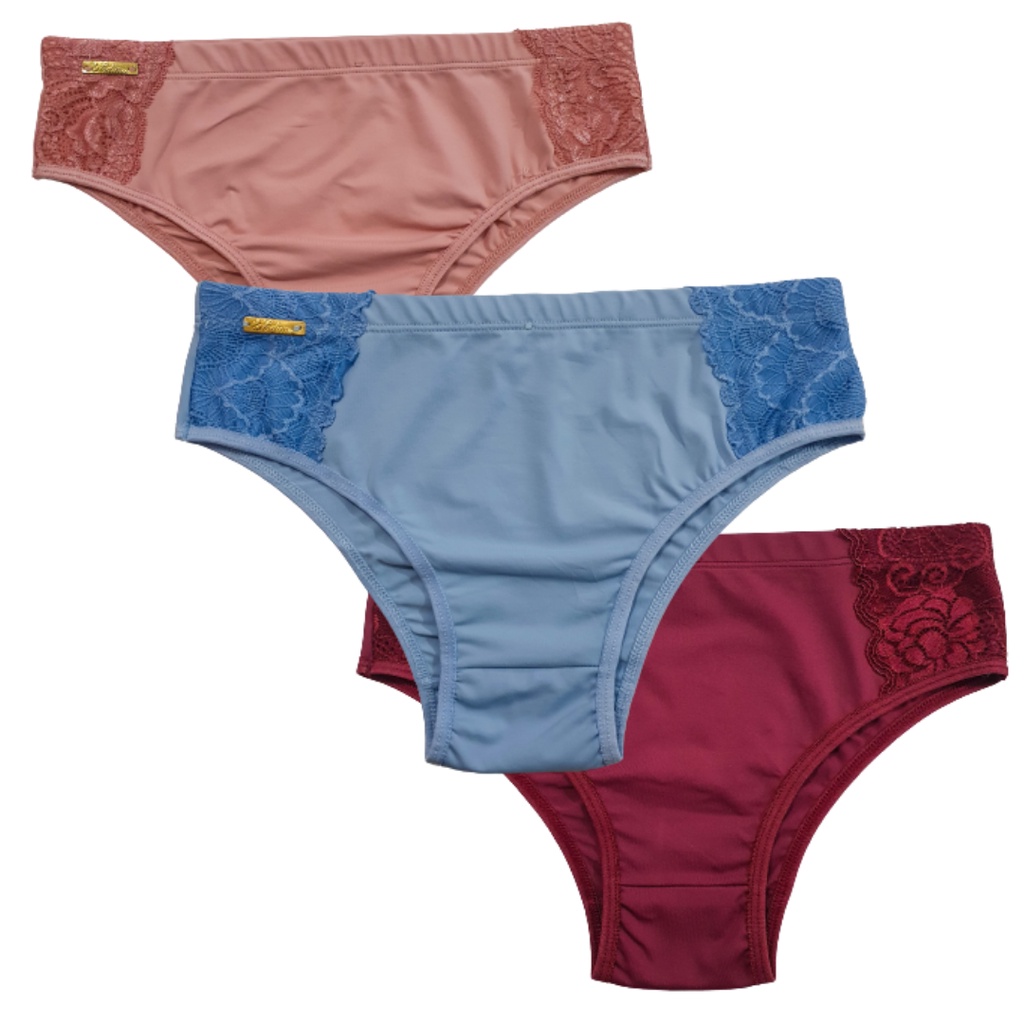 Kit 3 Calcinhas Nana Senhora Gestante Conforto Poliamida Cós Alto Atacado Revenda Lingerie