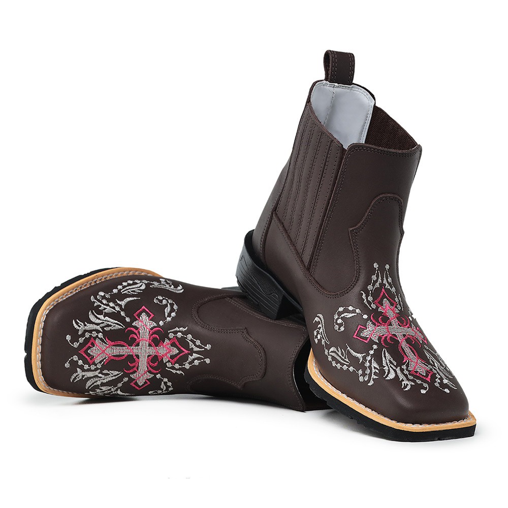 Botina Texana Country Feminina Bico Quadrado Couro Promoção Cruz De Ramos
