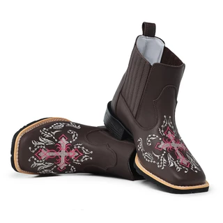 Botina Texana Country Feminina Bico Quadrado Couro Promoção Cruz De Ramos