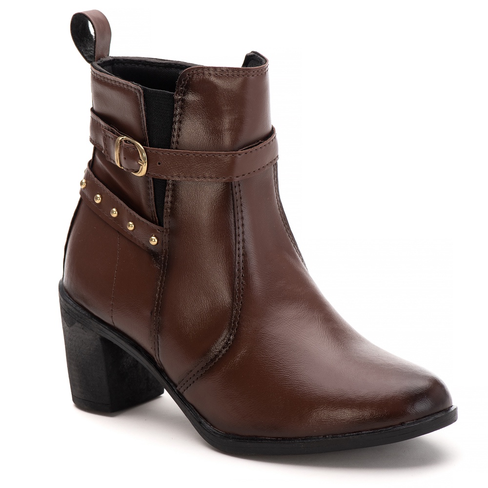 Bota Coturno Feminina Cano Curto Salto Quadrado | Shopee Brasil