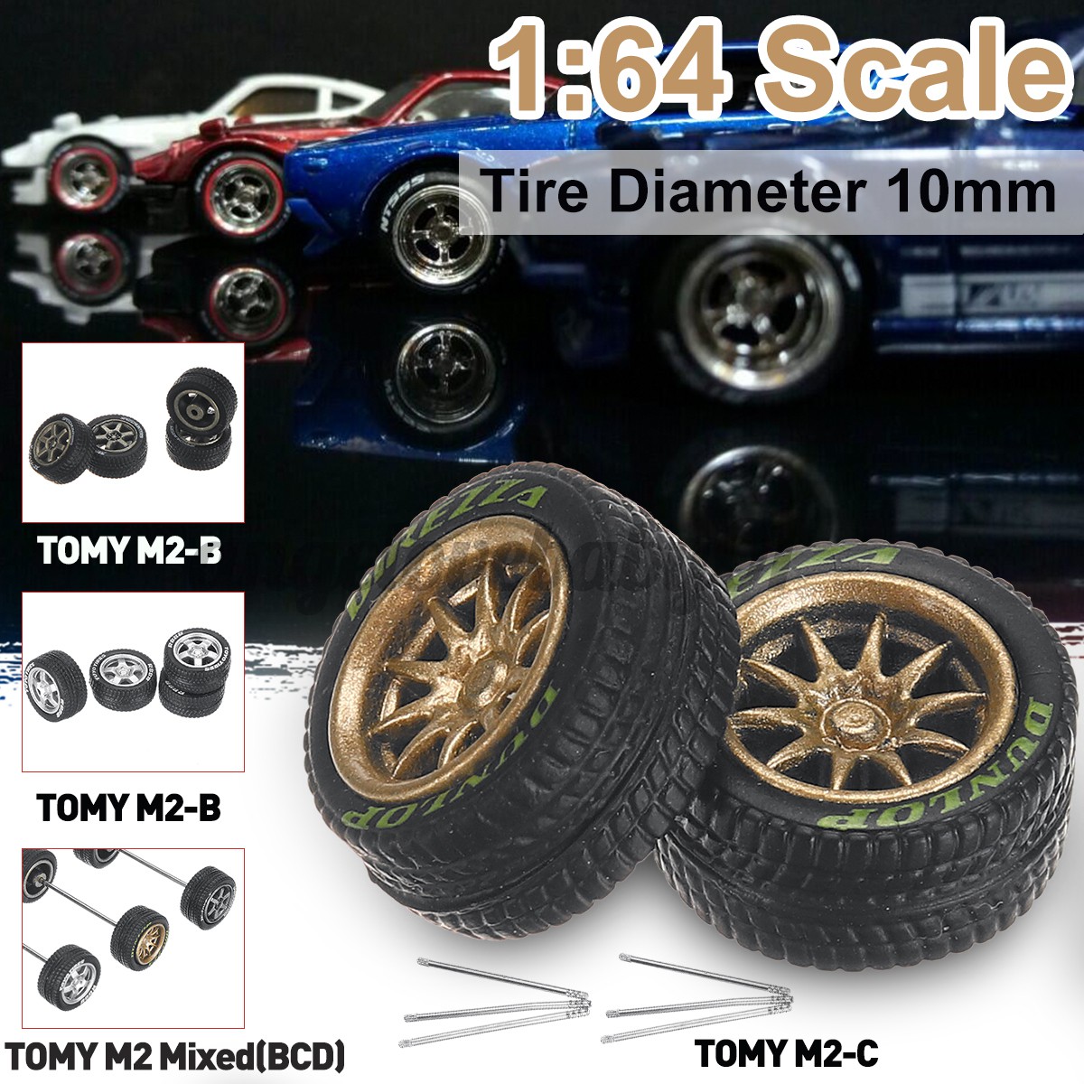 1/64 Scale Wheels & Tire Custom Hot Wheels Rubber Tires Matchbox,Tomy 