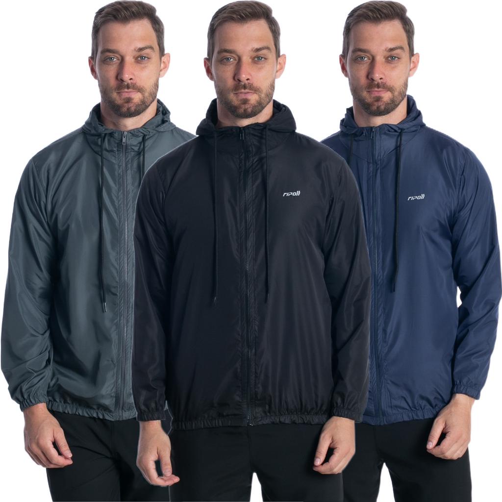 Jaqueta Corta Vento Masculino Impermeável Capuz Forrado Dois Bolsos Laterais Gola Alta