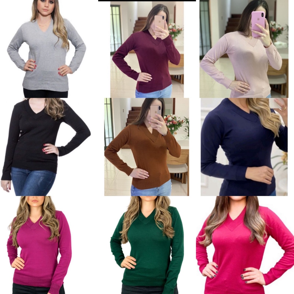 Blusa Feminina Tricot  gola V liso pra inverno , tamanho unico veste 42 .busto (90--100cm). comprimento 60 cm