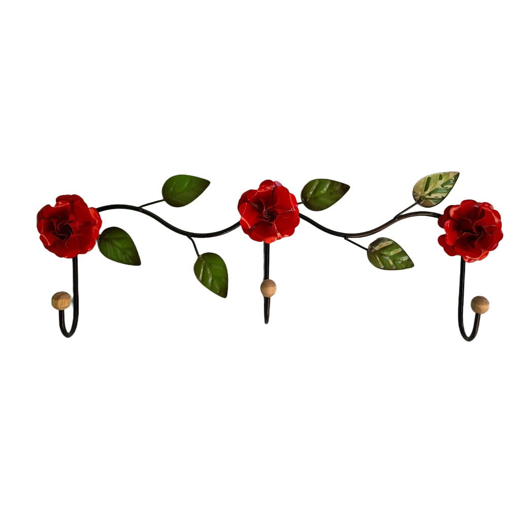 Cabideiro Cabide de Parede 3 Ganchos em Ferro Com Flores