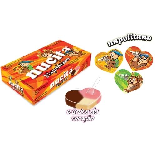 Doce Nucita Creme Napolitano Em Formato De Coração - Creme Sabor Chocolate, Leite, Avelã e Morango.