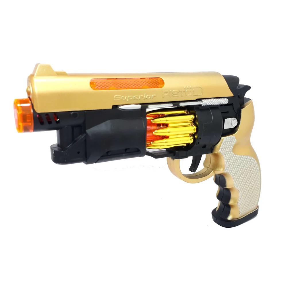 Brinquedo a pilha Super Pistola Com Som e Luzes Gira Tambor