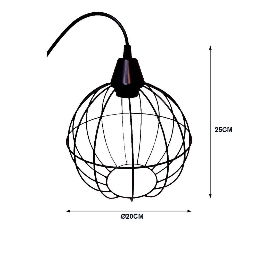 Pendente Aramado Globo Preto Fosco 20Cm - ADM36