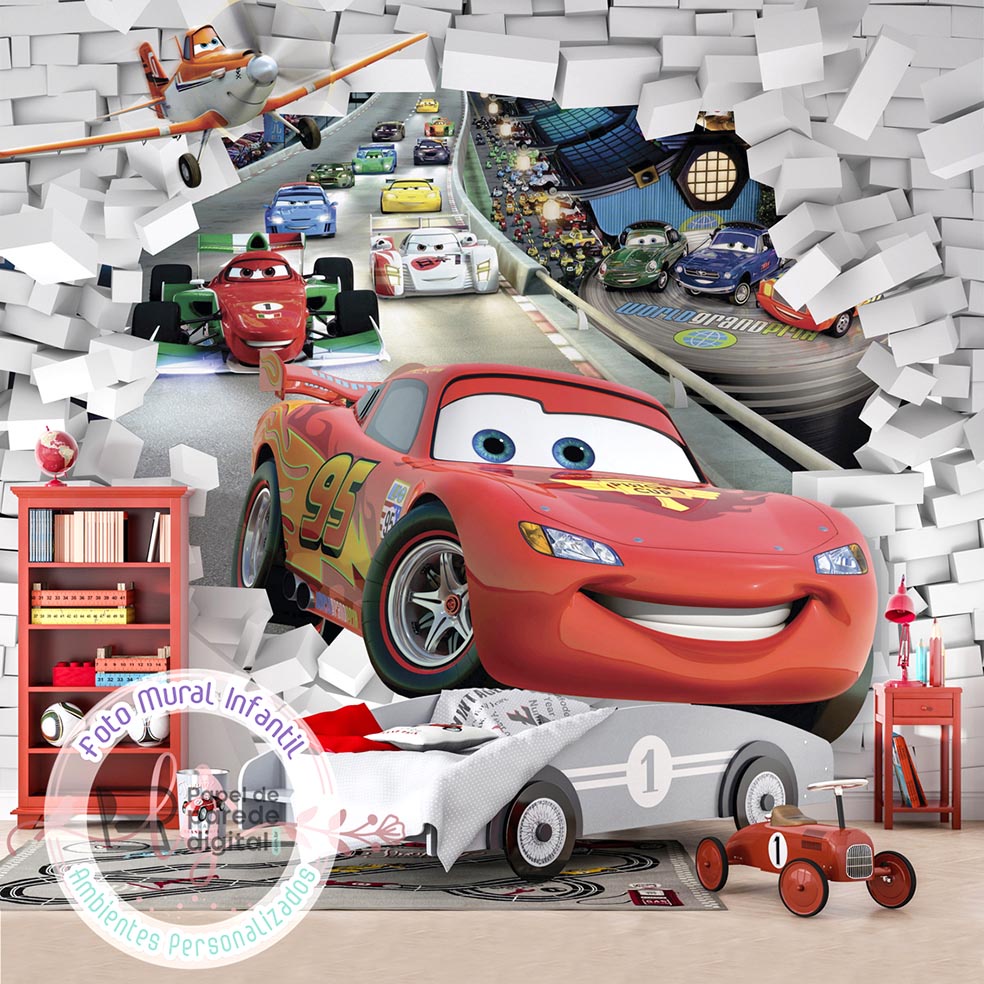 Painel Adesivo Infantil Persnonagem Desenho Animado Cars McQueen M² Imagem Completa