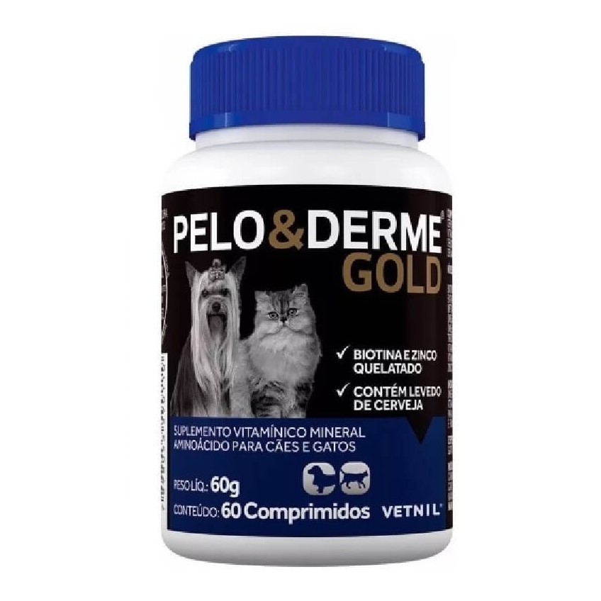 Pelo & Derme Gold 60G 60 Comprimidos Suplemento - Vetnil em Oferta na Shopee