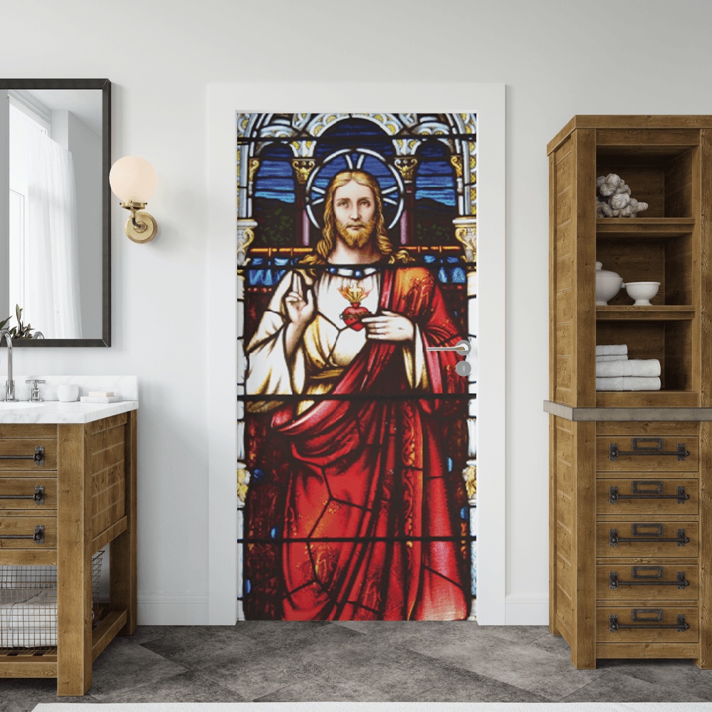 Adesivo de Porta Decorativo Vitral Religião Santo - 01472
