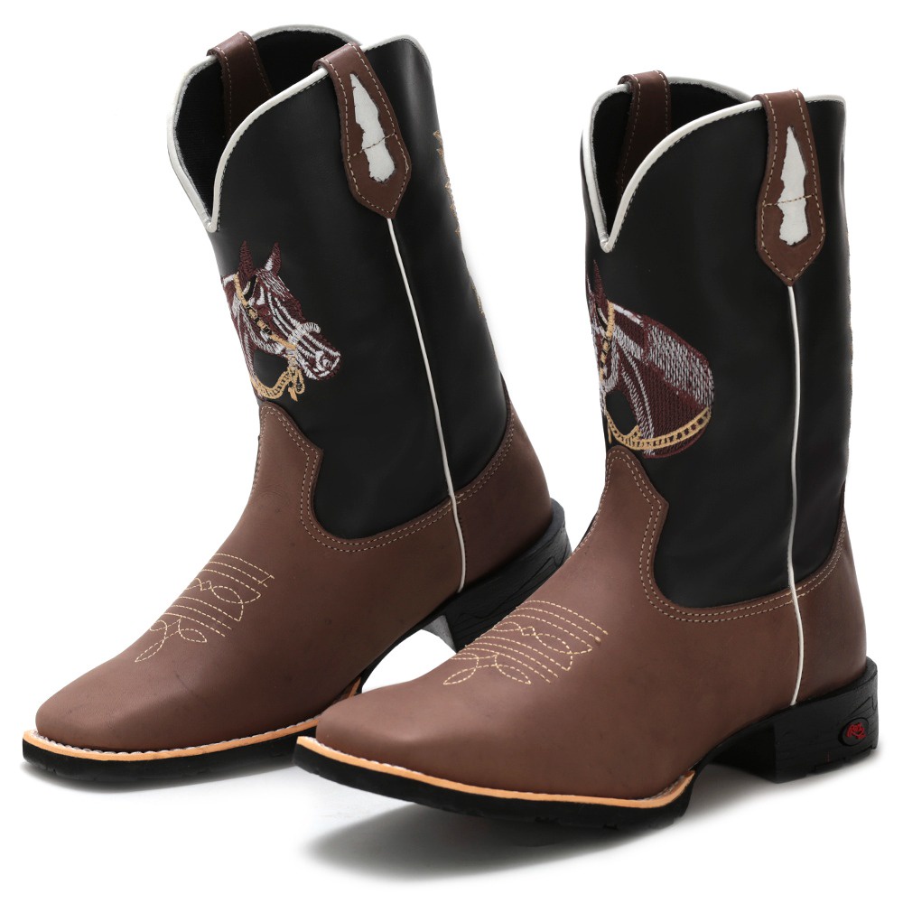 Bota Botina Masculina Texana Country Em Couro Cano Longo Cavalgada  RHL