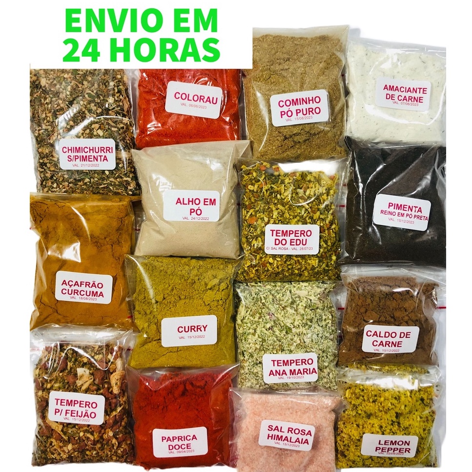 Temperos E Especiarias Com Kit 15 Em Embalagens Zip Lock 750gr