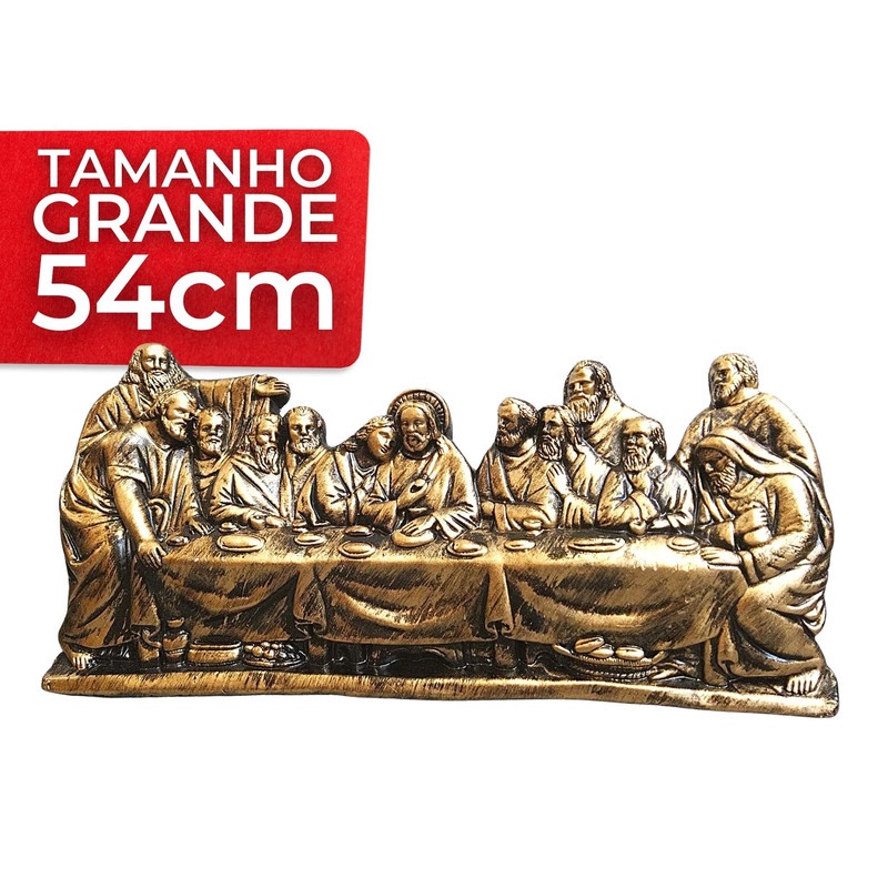 Escultura Bronze Antigo Santa Ceia Mesa E Parede Gesso 54cm