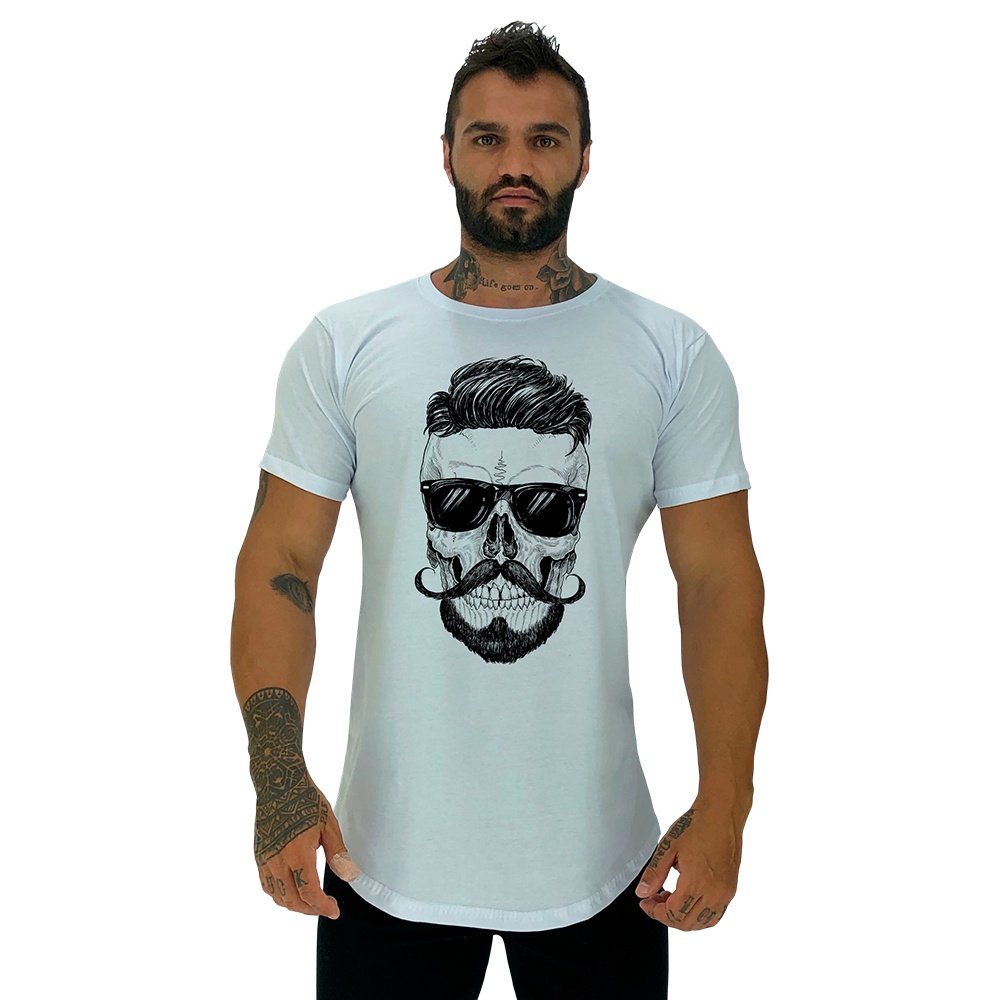 Camiseta Longline Masculina Algodão MXD Conceito Academia Musculação Caveira Bigode
