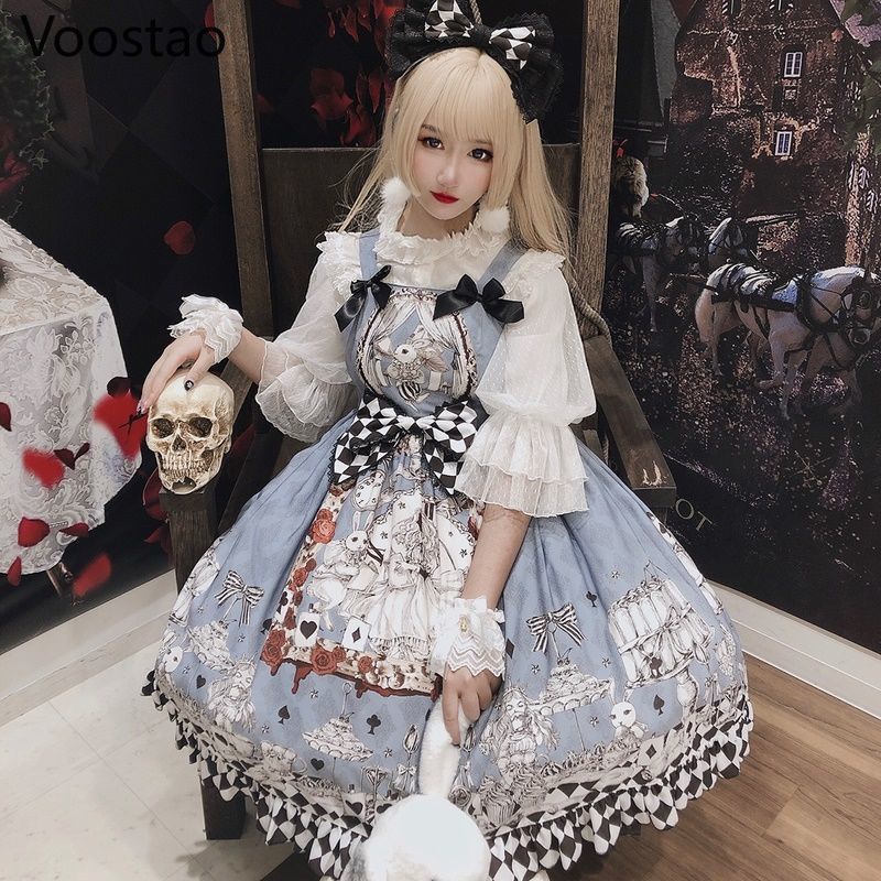 Cosplay Japonês Lolita Gótico Vestido Meninas Funeral Jsk Mulheres Harajuku Fresco Sem Mangas Do Punk Vintage Suspender Vestidos