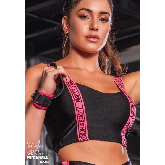 top fitness preto c/rosa c/bojo feminino pit bull pitbull jeans