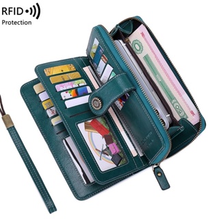 RFID Carteira Anti-Magnetic Feminina Novo Europeu E Americano Óleo Cera De Couro Grande Capacidade Bolsa De Mão em Oferta na Shopee
