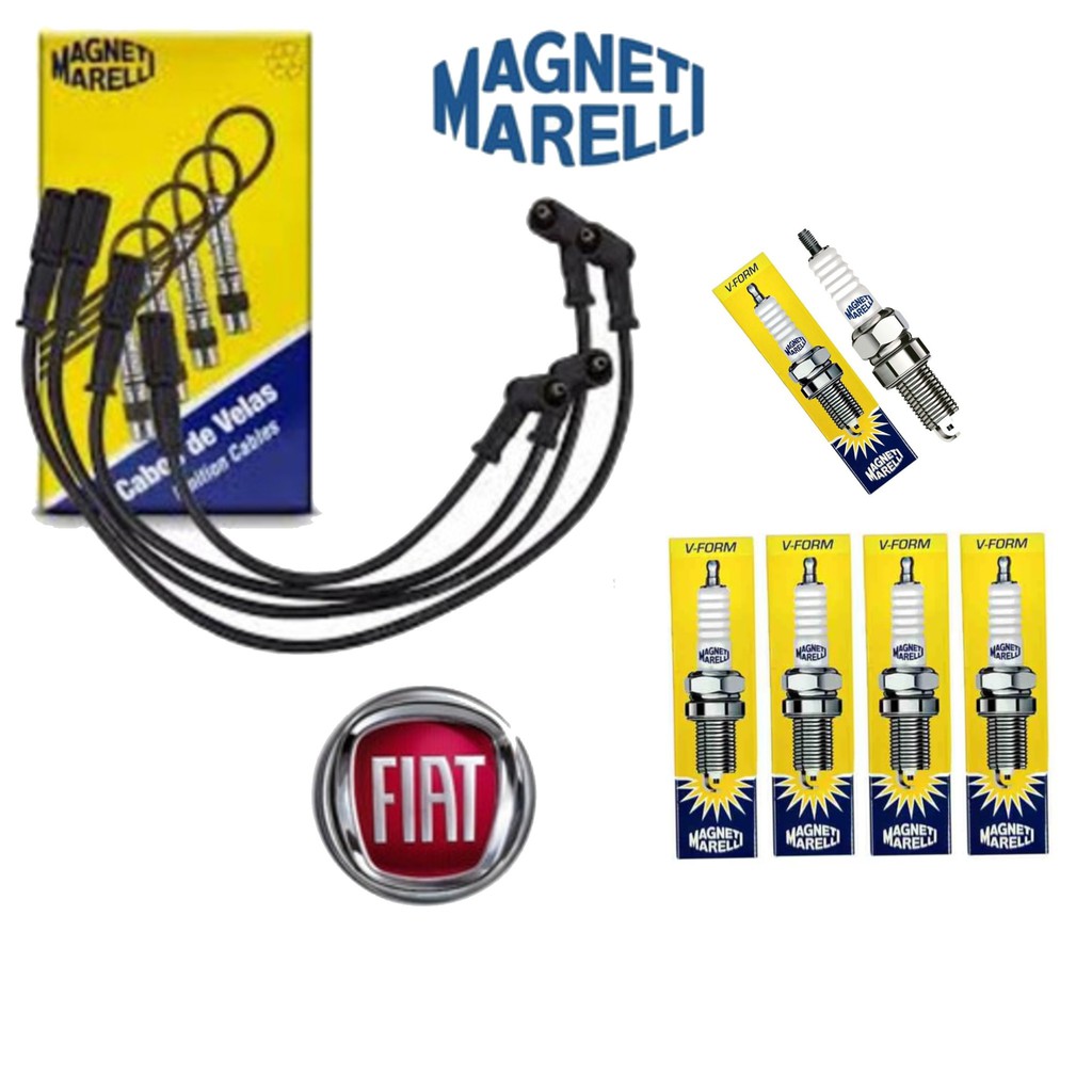 Kit Jogo de 4 Cabos e 4 Velas Palio Siena Punto Uno Strada Fire 8v Flex 2005 em diante bobina única em Oferta na Shopee