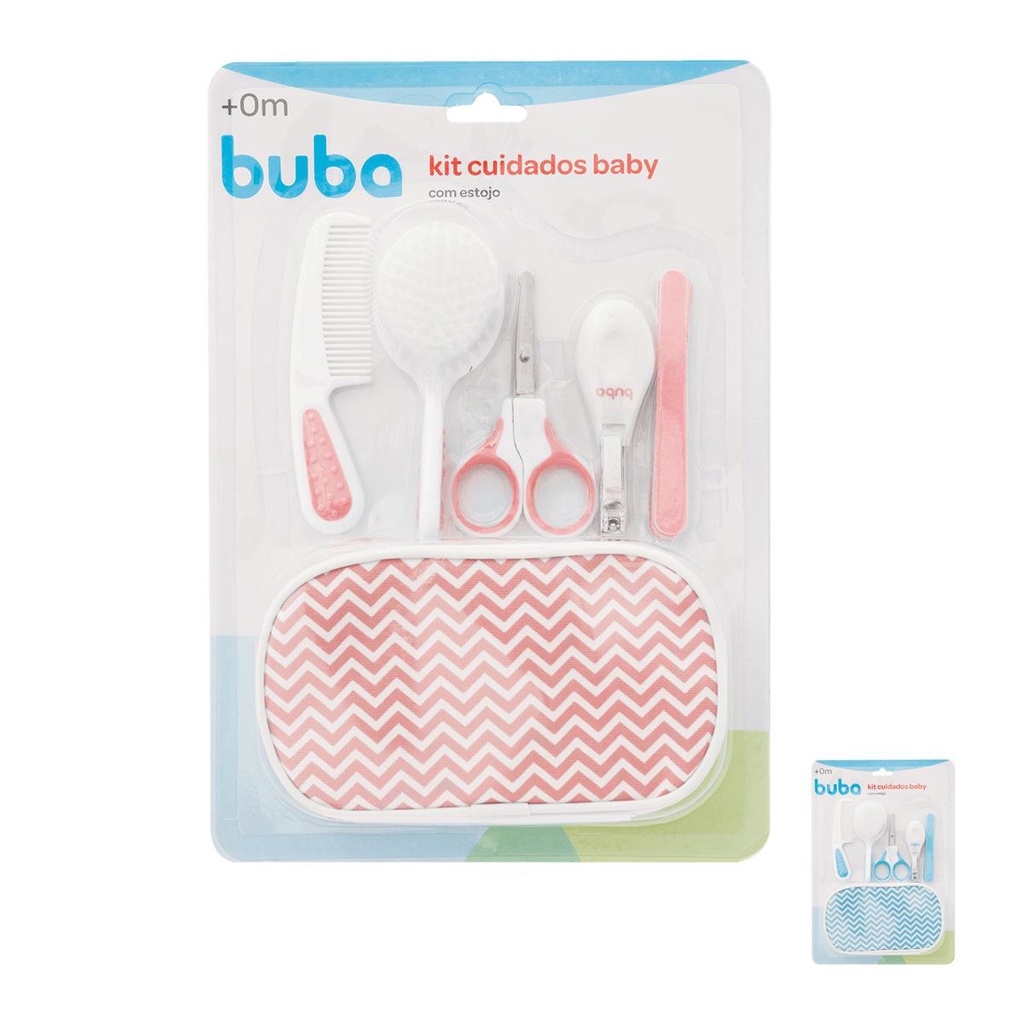 Kit Cuidados com Estojo Tesoura Pente Escova Cortador Lixa Azul Rosa Buba