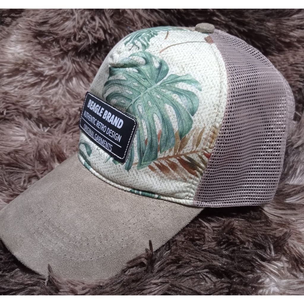 Boné masculino aba curva Cap tela redinha frente espumada Beagle com patch bordado