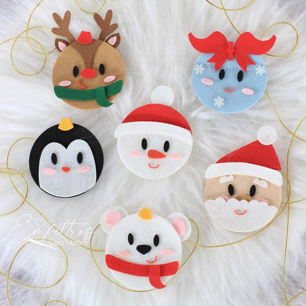 Recorte de Natal Pingente circulos - Recorte a Laser - Papai noel, Urso Polar, Pinguim, Neve, Boneco de neve