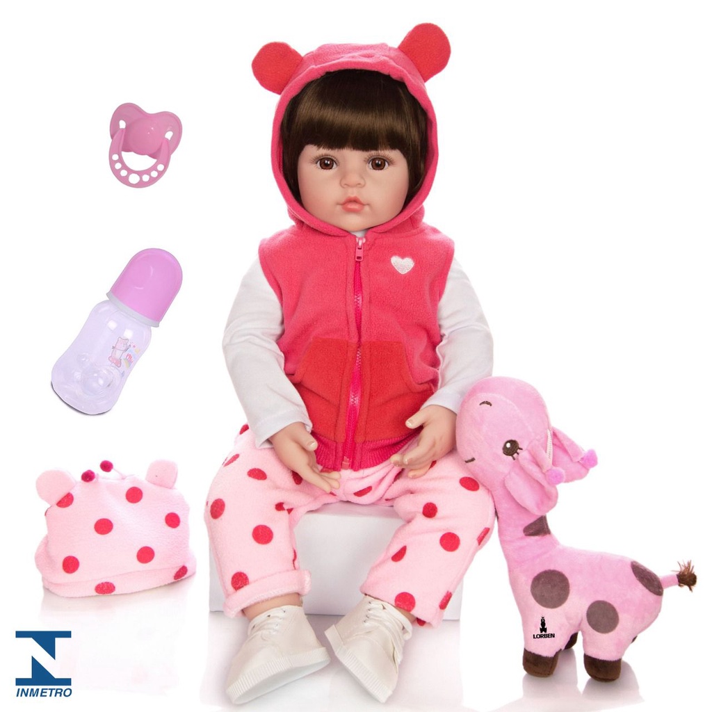 Boneca Bebê Reborn Menina Vinil Corpo em Tecido com Acessórios - B01C