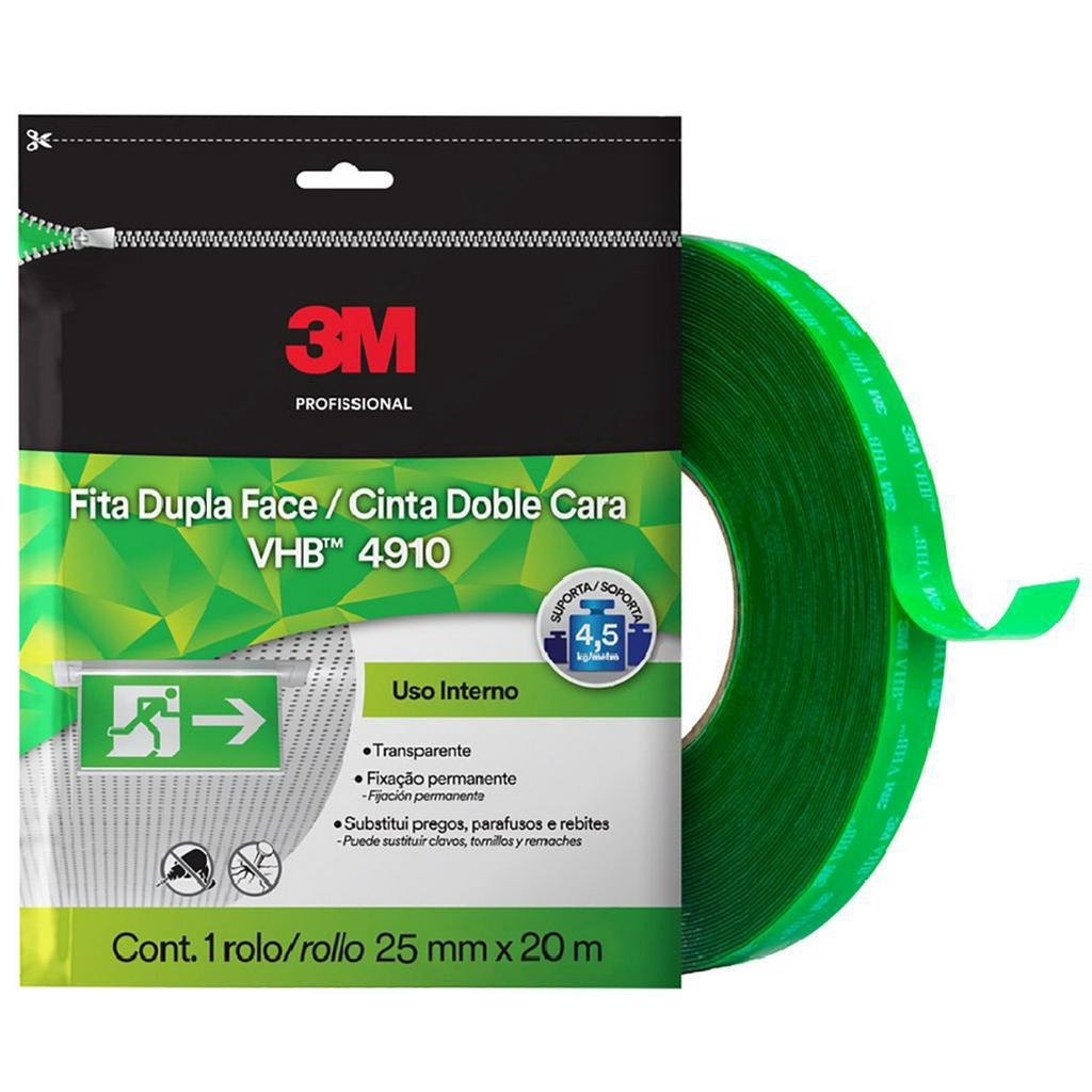Fita Dupla Face 20 Metros x 25mm VHB Transparente para Uso Interno 3M 4910 - Stationery