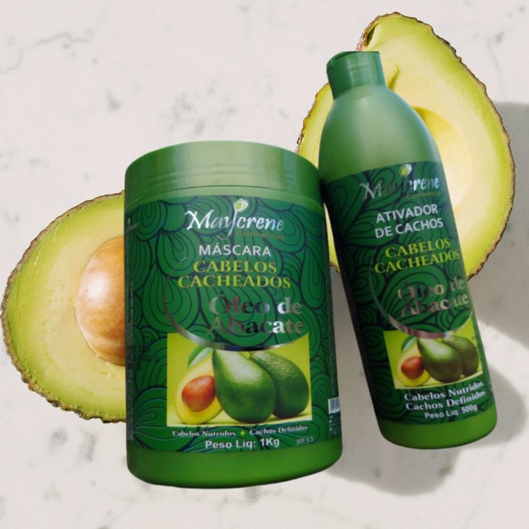 Kit Para Cabelos Cacheado Óleo de Abacate (Ativador De Cachos 500g Maycrene + Mascara 1kg) em Oferta na Shopee