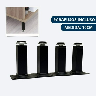 Pés Para Móveis Armário Preto Kit 4 Peças Quadrado Regulável 10cm