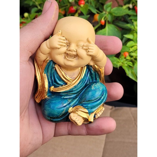 Buda Decoração Monges Trio De Budas Bebê Sabedoria Cego Surdo e Mudo 8 cm Jardim Zen Monge Novo