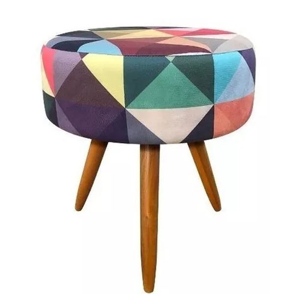 Puf Puff Banqueta Decoração Redondo Triangulo Pés Castanho