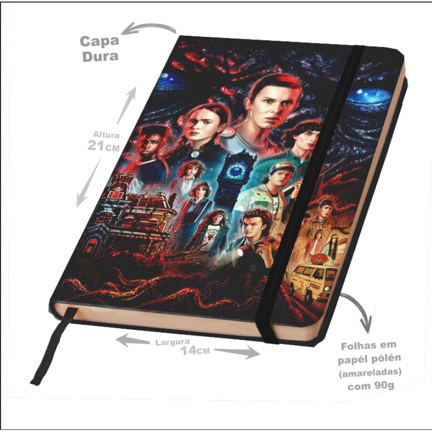 Caderneta Tipo Moleskine Stranger Things para desenho ou anotações