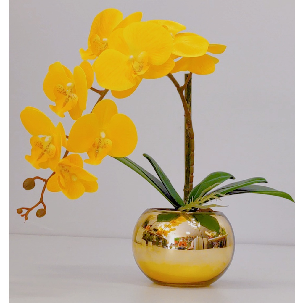 Arranjo Flores Orquídea Artificial Amarela Com Vaso E76 | Shopee Brasil