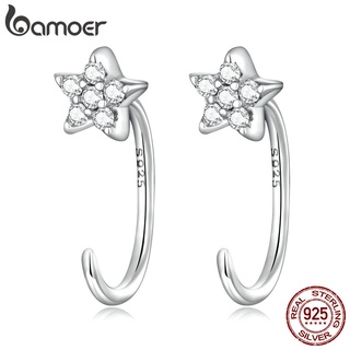 Bamoer Par De Brincos Simples De Prata 925 Platina-plated Com Estrelas