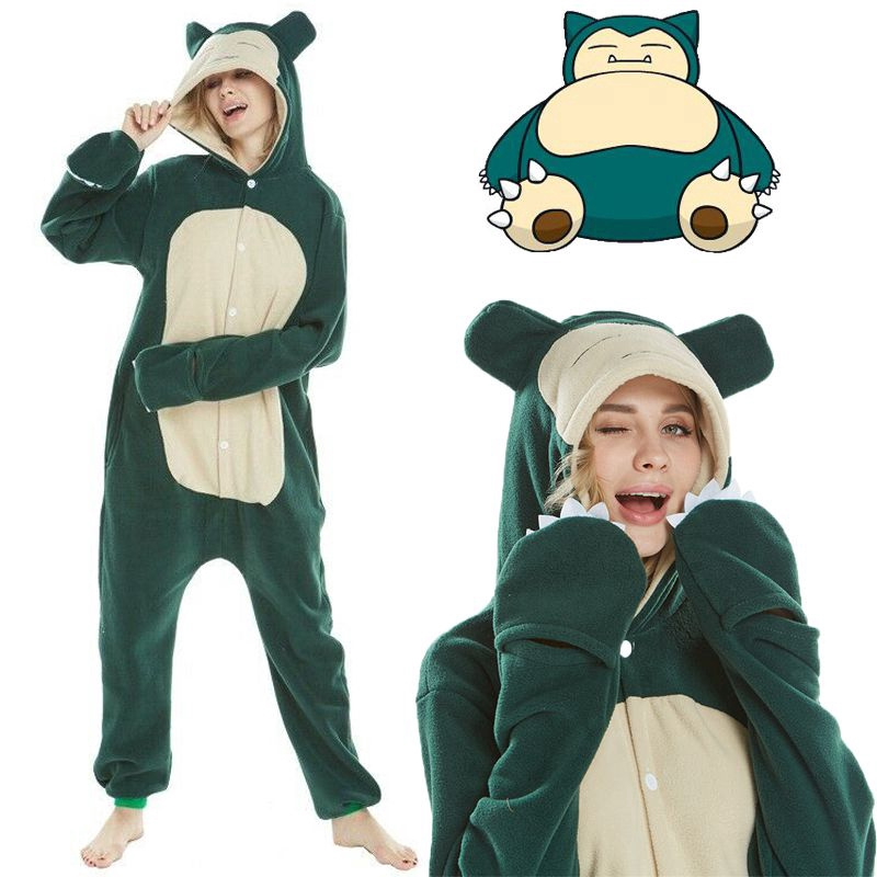 Outono Inverno Adulto Pokemon Kigurumi Snorlax Pijama Flanela Macia Macacão Sleepwear